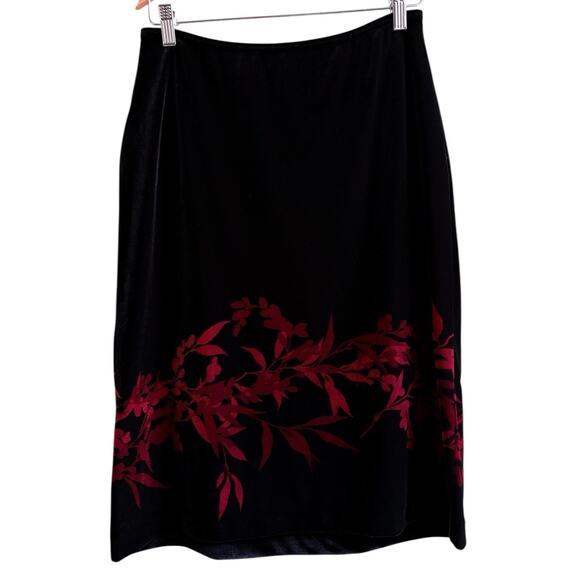 LOFT Floral Velvet Midi Skirt Black Red Holiday Whimsigoth Dark Romantic Fairy M - Picture 4 of 11